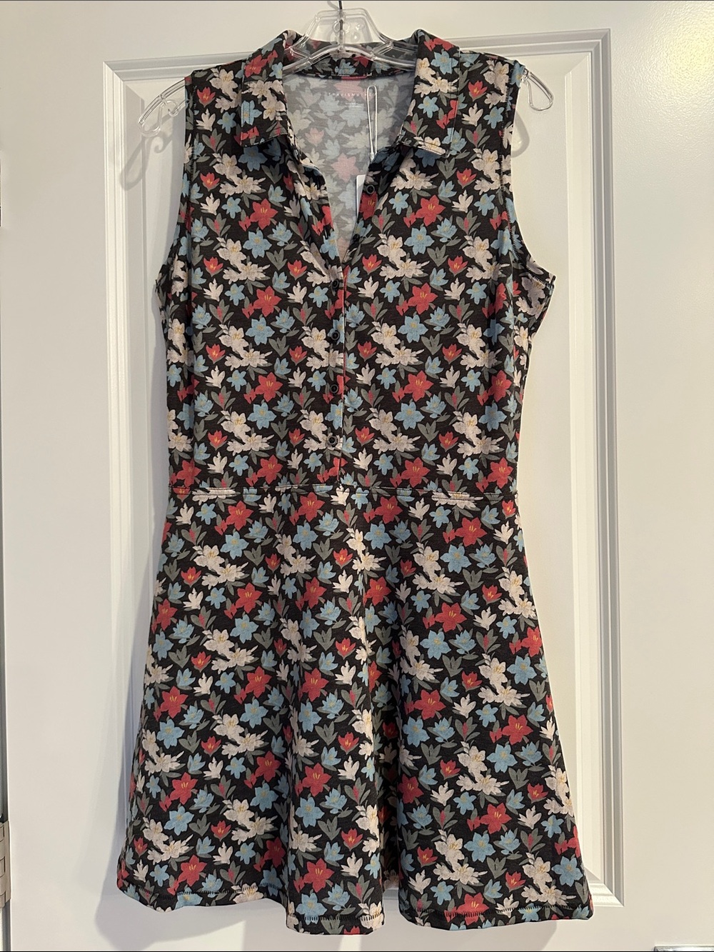 Travis Mathew Black Floral Sleeveless Polo Dress